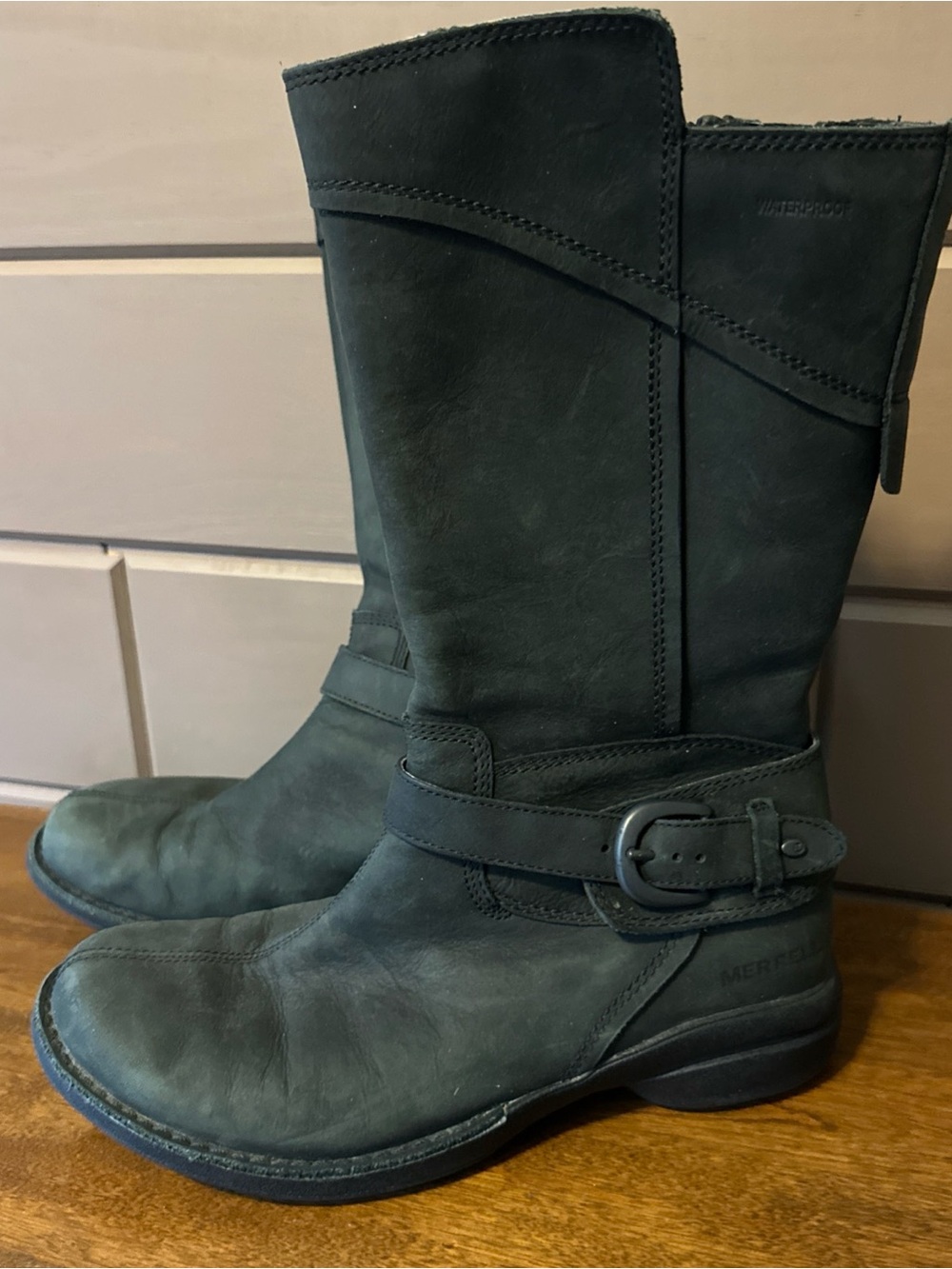Merrell Women's Black Leather Mid-Calf Heeled Boots